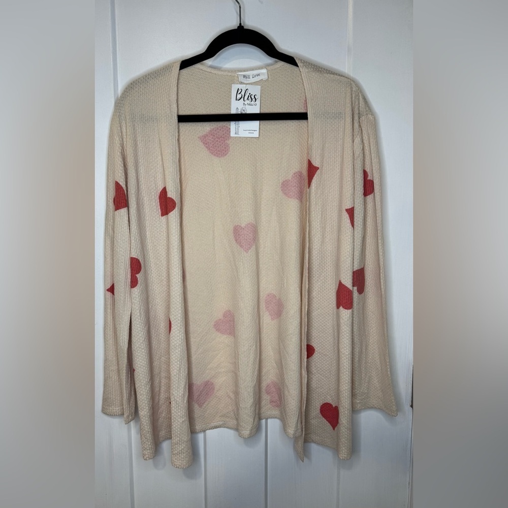 Phil Love Cream and Pink Heart Cardigan‎ Size S